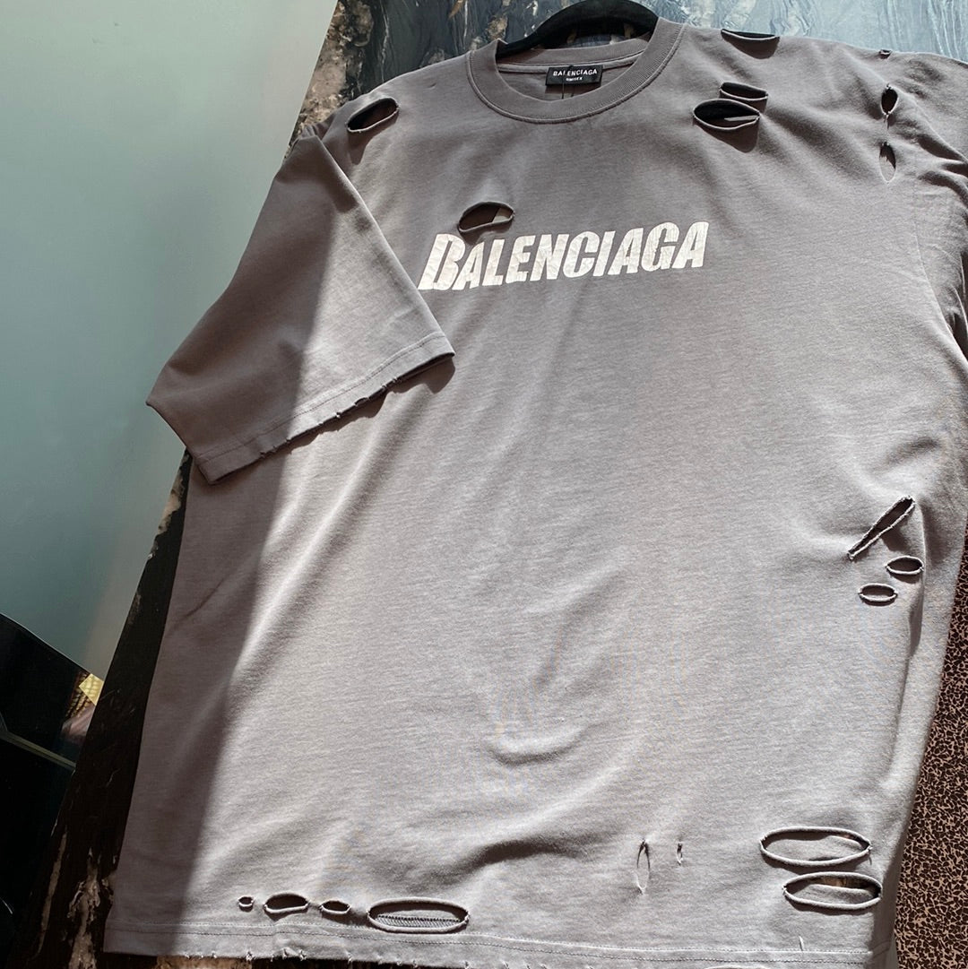 Balenciaga Caps Destroyed Flatground T-Shirt